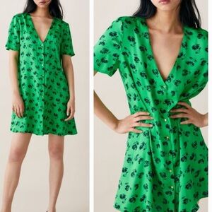 Zara Emerald Green Dress with Black Floral Print